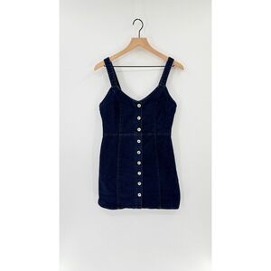 Y2K 90's Style Boho Denim Mini Dress M Button Front Indie Festival Coquette